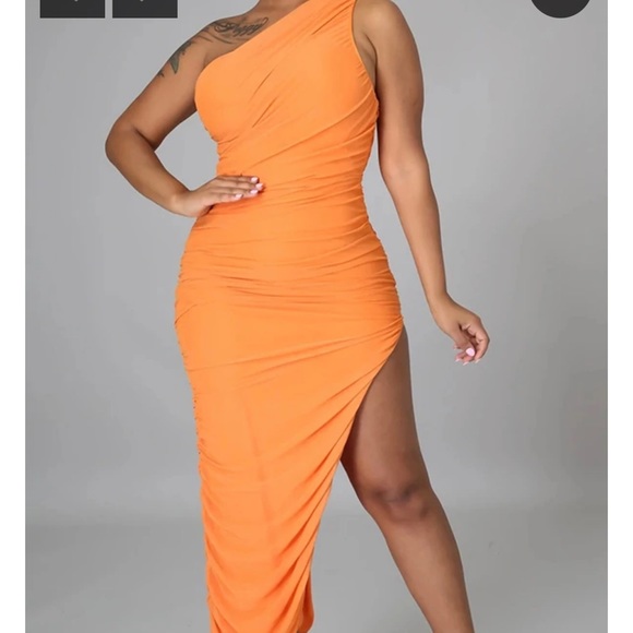 Dresses & Skirts - Orange One shoulder Ruched Dress